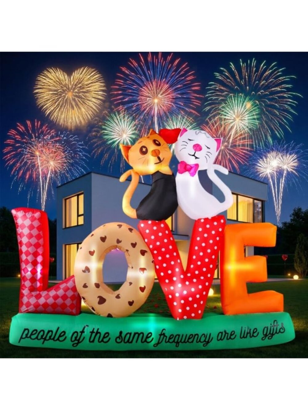 7.2ft Valentine's Day Inflatables - Love Letters & Cuddling Cats, LED Yard Decor